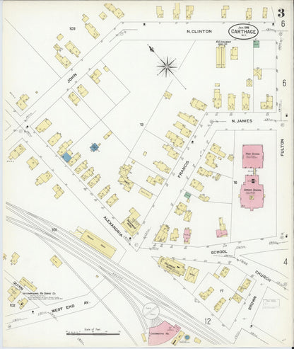 Sanborn Fire Insurance Map from Carthage, Jefferson County, New York (1908), Sheet #0003 - Historic Sanborn Fire Insurance Map Print, vintage old map wall art, antique decor, genealogy gift, New York New York map