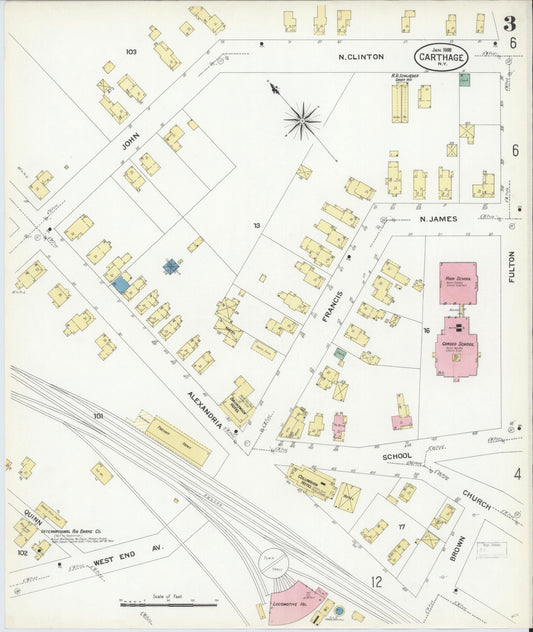 Sanborn Fire Insurance Map from Carthage, Jefferson County, New York (1908), Sheet #0003 - Historic Sanborn Fire Insurance Map Print, vintage old map wall art, antique decor, genealogy gift, New York New York map