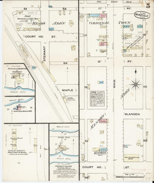 Sanborn Fire Insurance Map from Winfield, Cowley County, Kansas (1884), Sheet #0005 - Historic Sanborn Fire Insurance Map Print, vintage old map wall art, antique decor, genealogy gift, Kansas Kansas map