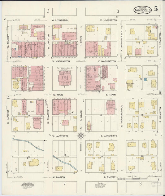 Sanborn Fire Insurance Map from Monticello, Piatt County, Illinois (1915), Sheet #0005 - Historic Sanborn Fire Insurance Map Print, vintage old map wall art, antique decor, genealogy gift, Illinois Illinois map