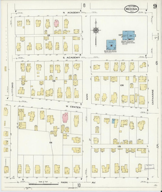 Sanborn Fire Insurance Map from Medina, Orleans County, New York (1909), Sheet #0009 - Historic Sanborn Fire Insurance Map Print, vintage old map wall art, antique decor, genealogy gift, New York New York map