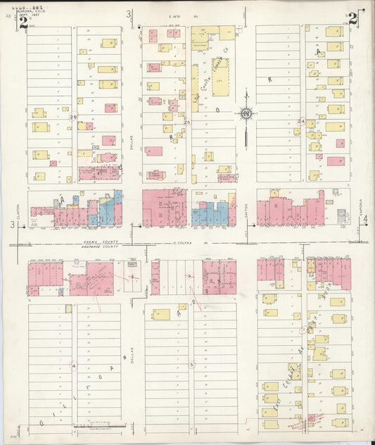 Sanborn Fire Insurance Map from Aurora, Adams And Arapahoe Counties, Colorado (1942), Sheet #0002 - Historic Sanborn Fire Insurance Map Print, vintage old map wall art, antique decor, genealogy gift, Colorado Colorado map