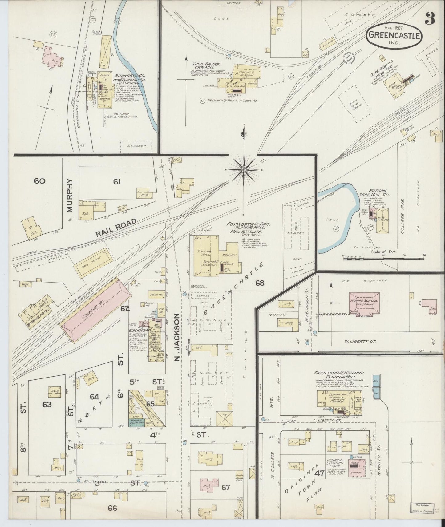 Sanborn Fire Insurance Map from Greencastle, Putnam County, Indiana (1887), Sheet #0003 - Complete Map Set gallery image, historic Sanborn map, vintage wall art, Indiana Indiana