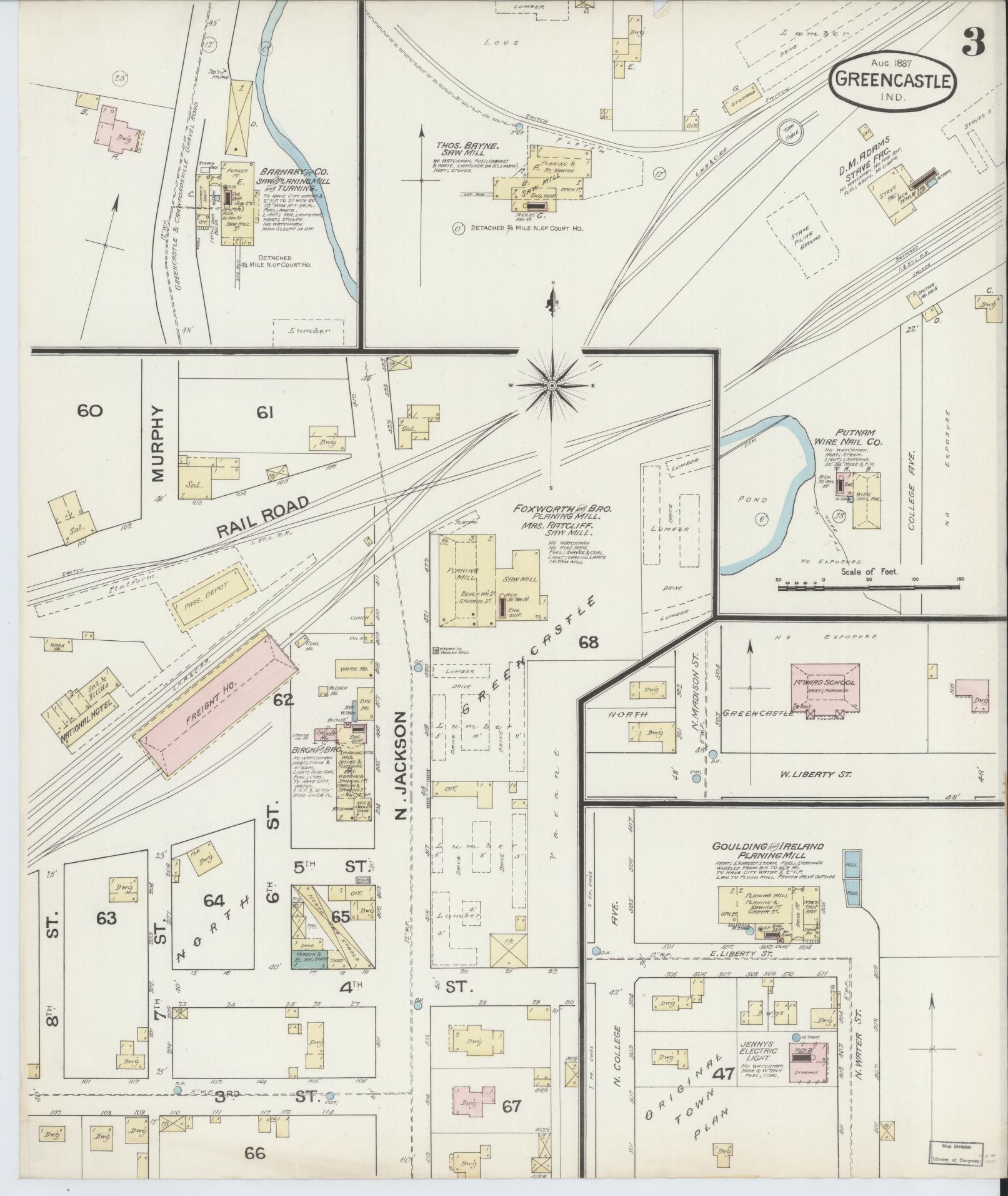 Sanborn Fire Insurance Map from Greencastle, Putnam County, Indiana (1887), Sheet #0003 - Complete Map Set gallery image, historic Sanborn map, vintage wall art, Indiana Indiana