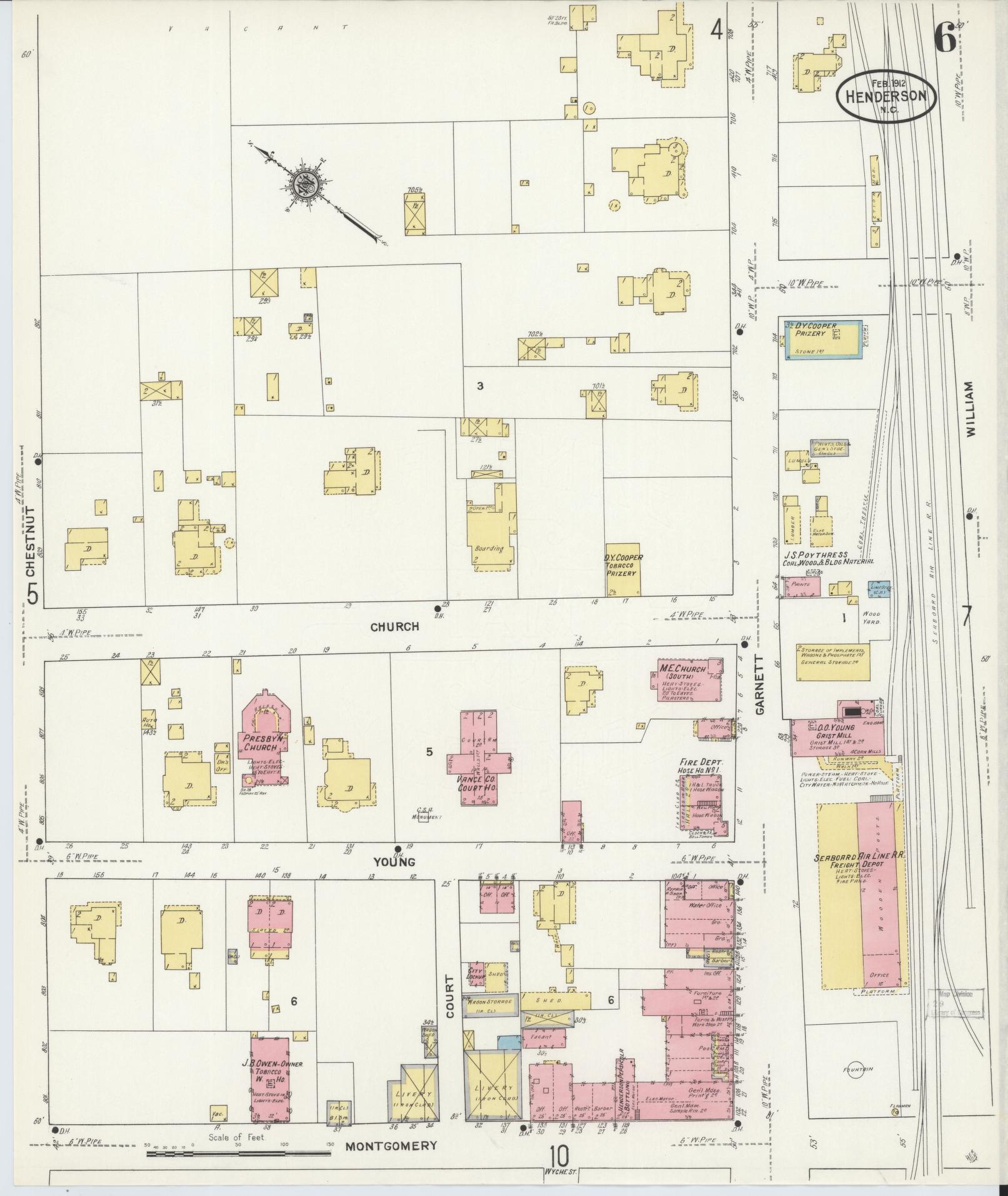 Sanborn Fire Insurance Map from Henderson, Vance County, North Carolina (1912), Sheet #0006 - Complete Map Set gallery image, historic Sanborn map, vintage wall art, North Carolina North Carolina