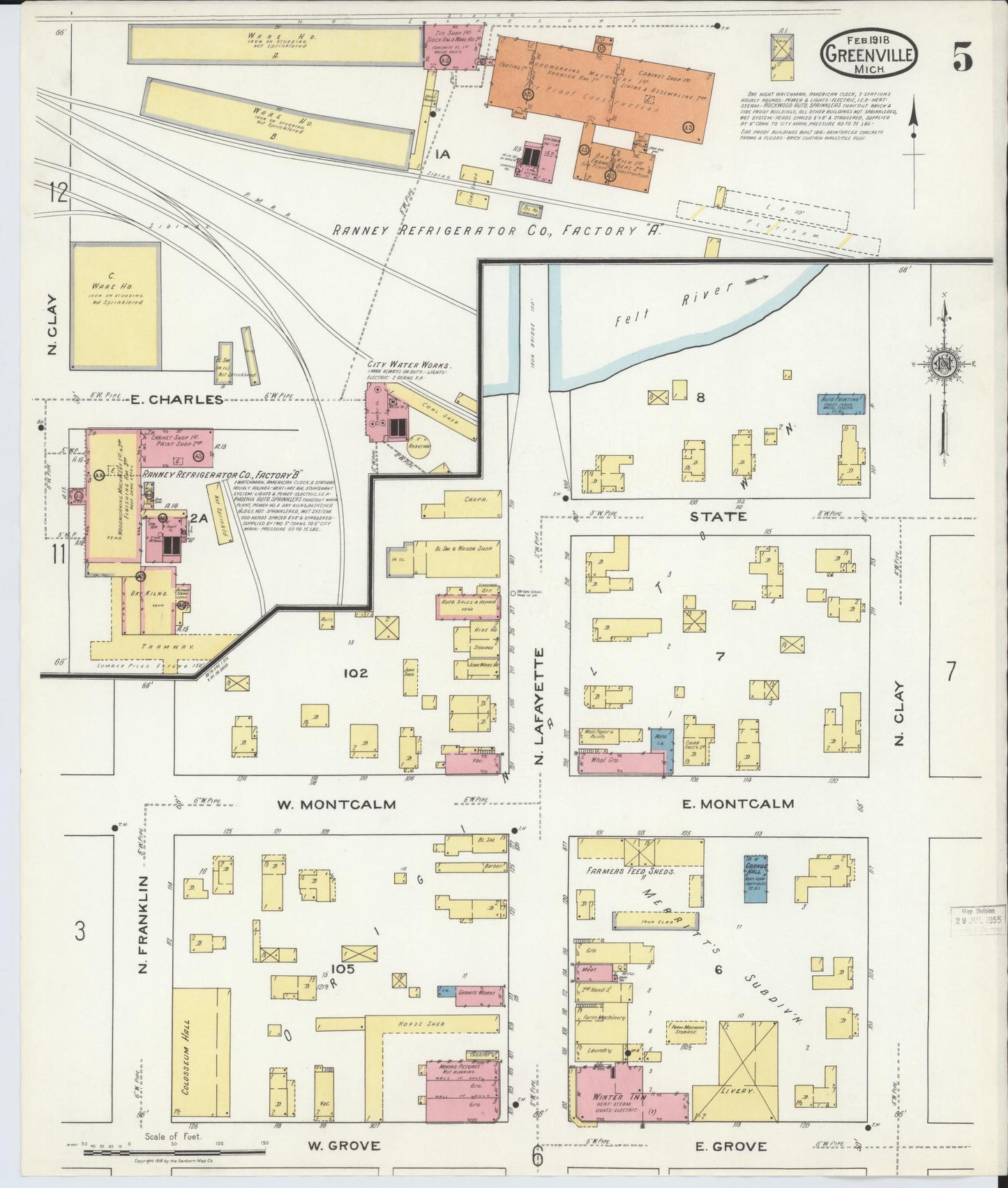 Sanborn Fire Insurance Map from Greenville, Montcalm County, Michigan (1918), Sheet #0005 - Complete Map Set gallery image, historic Sanborn map, vintage wall art, Michigan Michigan
