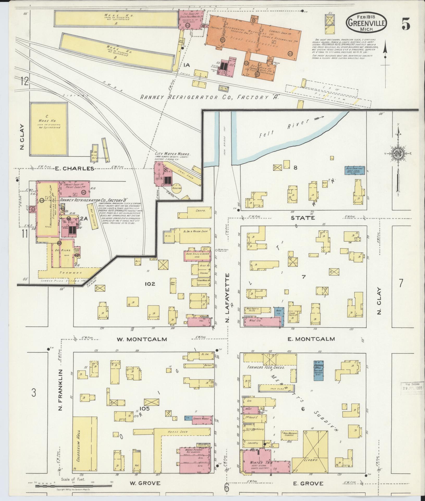 Sanborn Fire Insurance Map from Greenville, Montcalm County, Michigan (1918), Sheet #0005 - Complete Map Set gallery image, historic Sanborn map, vintage wall art, Michigan Michigan