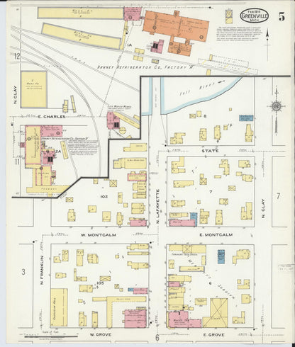 Sanborn Fire Insurance Map from Greenville, Montcalm County, Michigan (1918), Sheet #0005 - Complete Map Set gallery image, historic Sanborn map, vintage wall art, Michigan Michigan
