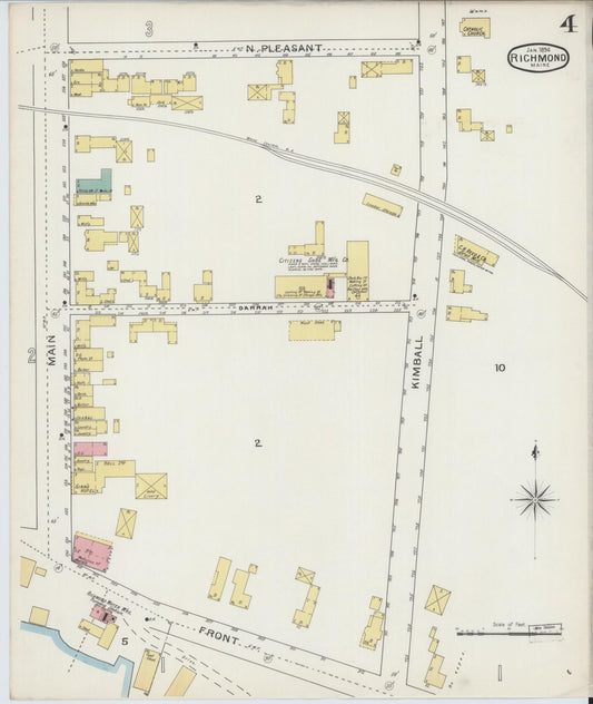 Sanborn Fire Insurance Map from Richmond, Sagadahoc County, Maine (1894), Sheet #0004 - Historic Sanborn Fire Insurance Map Print, vintage old map wall art, antique decor, genealogy gift, Maine Maine map