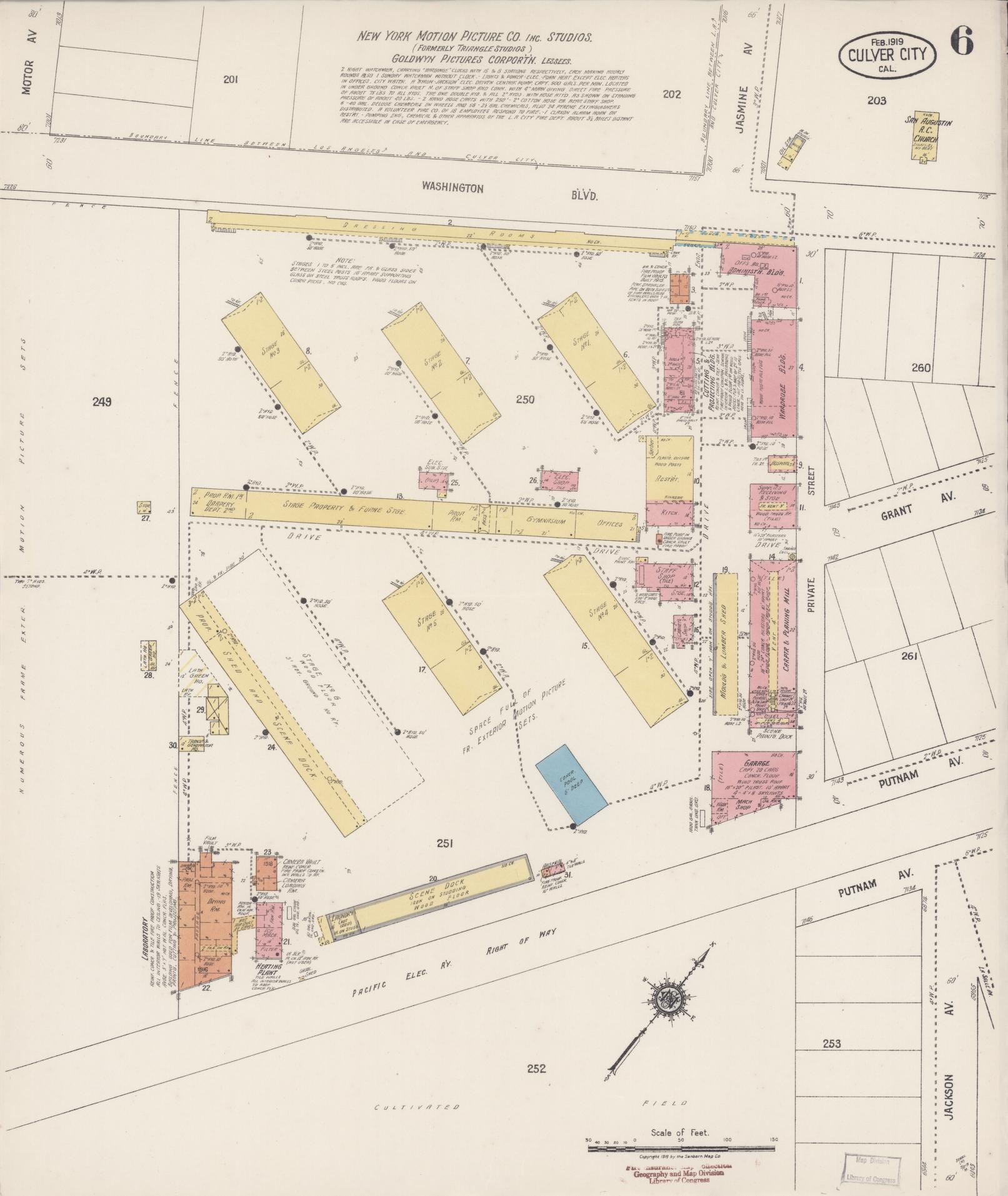Sanborn Fire Insurance Map from Culver City, Los Angeles County, California (1919), Sheet #0006 - Complete Map Set gallery image, historic Sanborn map, vintage wall art, California California