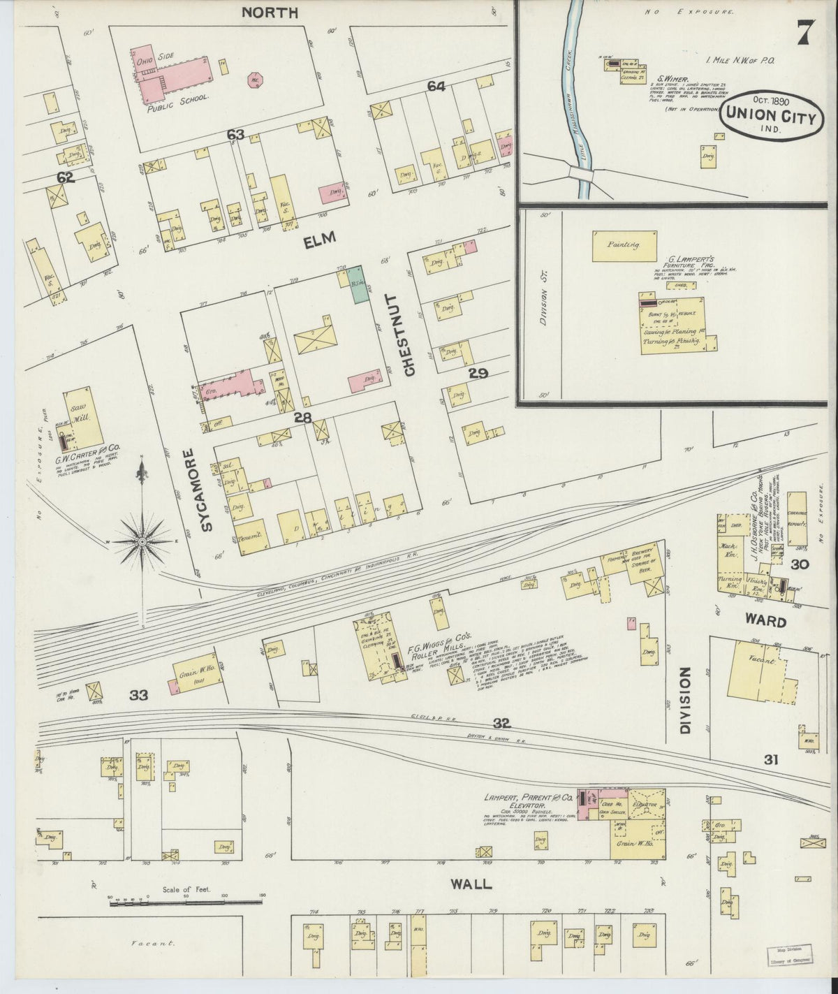 Sanborn Fire Insurance Map from Union City, Randolph County, Indiana (1890), Sheet #0007 - Historic Sanborn Fire Insurance Map Print, vintage old map wall art, antique decor, genealogy gift, Indiana Indiana map