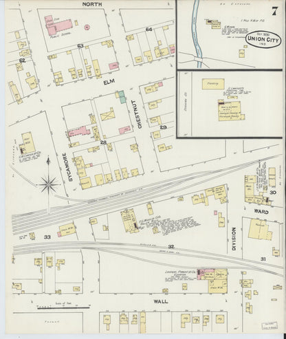 Sanborn Fire Insurance Map from Union City, Randolph County, Indiana (1890), Sheet #0007 - Historic Sanborn Fire Insurance Map Print, vintage old map wall art, antique decor, genealogy gift, Indiana Indiana map