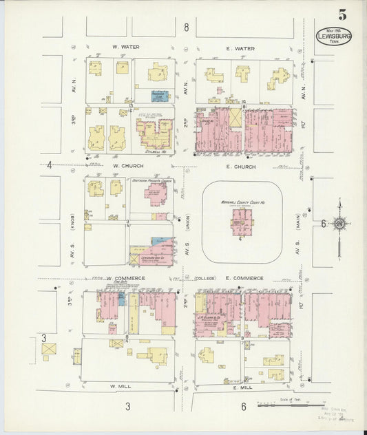 Sanborn Fire Insurance Map from Lewisburg, Marshall County, Tennessee (1914), Sheet #0005 - Historic Sanborn Fire Insurance Map Print, vintage old map wall art, antique decor, genealogy gift, Tennessee Tennessee map