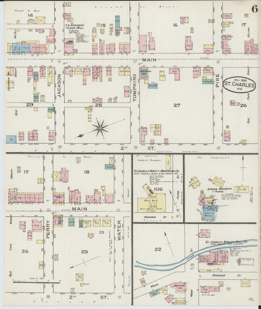 Sanborn Fire Insurance Map from Saint Charles, Saint Charles County, Missouri (1886), Sheet #0006 - Historic Sanborn Fire Insurance Map Print, vintage old map wall art, antique decor, genealogy gift, Missouri Missouri map