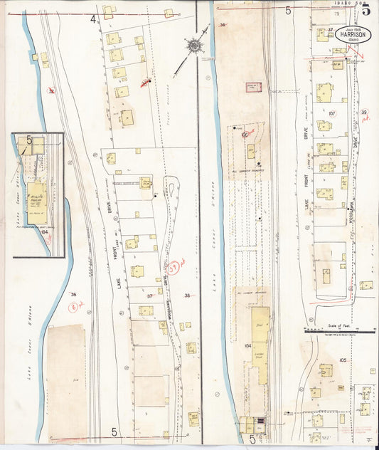 Sanborn Fire Insurance Map from Harrison, Kootenai County, Idaho (1923), Sheet #0005 - Historic Sanborn Fire Insurance Map Print, vintage old map wall art, antique decor, genealogy gift, Idaho Idaho map