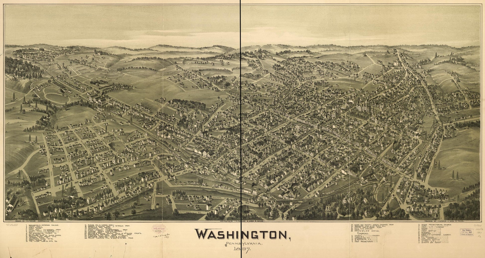 Washington, Pennsylvania, 1897. (1897) – Historic Bird’s-Eye View Panorama Print