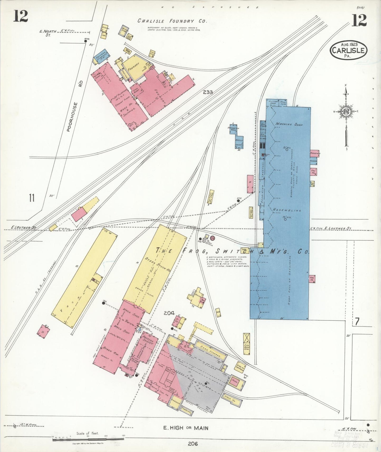 Sanborn Fire Insurance Map from Carlisle, Cumberland County, Pennsylvania (1923), Sheet #0012 - Historic Sanborn Fire Insurance Map Print, vintage old map wall art, antique decor, genealogy gift, Pennsylvania Pennsylvania map