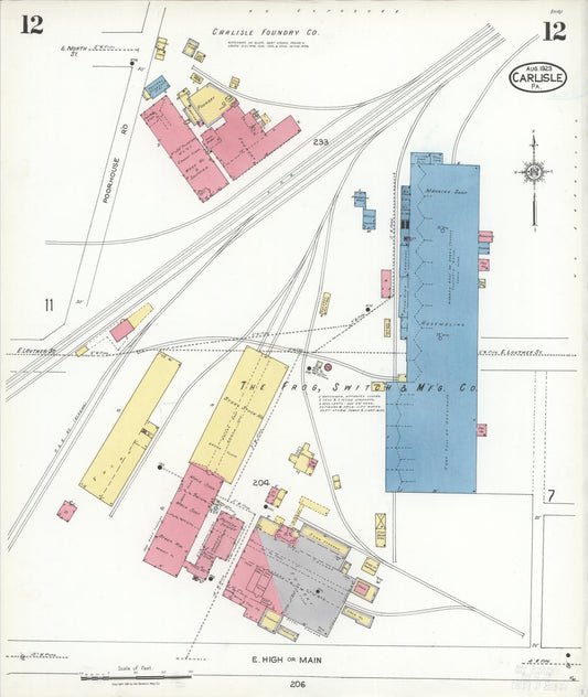 Sanborn Fire Insurance Map from Carlisle, Cumberland County, Pennsylvania (1923), Sheet #0012 - Historic Sanborn Fire Insurance Map Print, vintage old map wall art, antique decor, genealogy gift, Pennsylvania Pennsylvania map