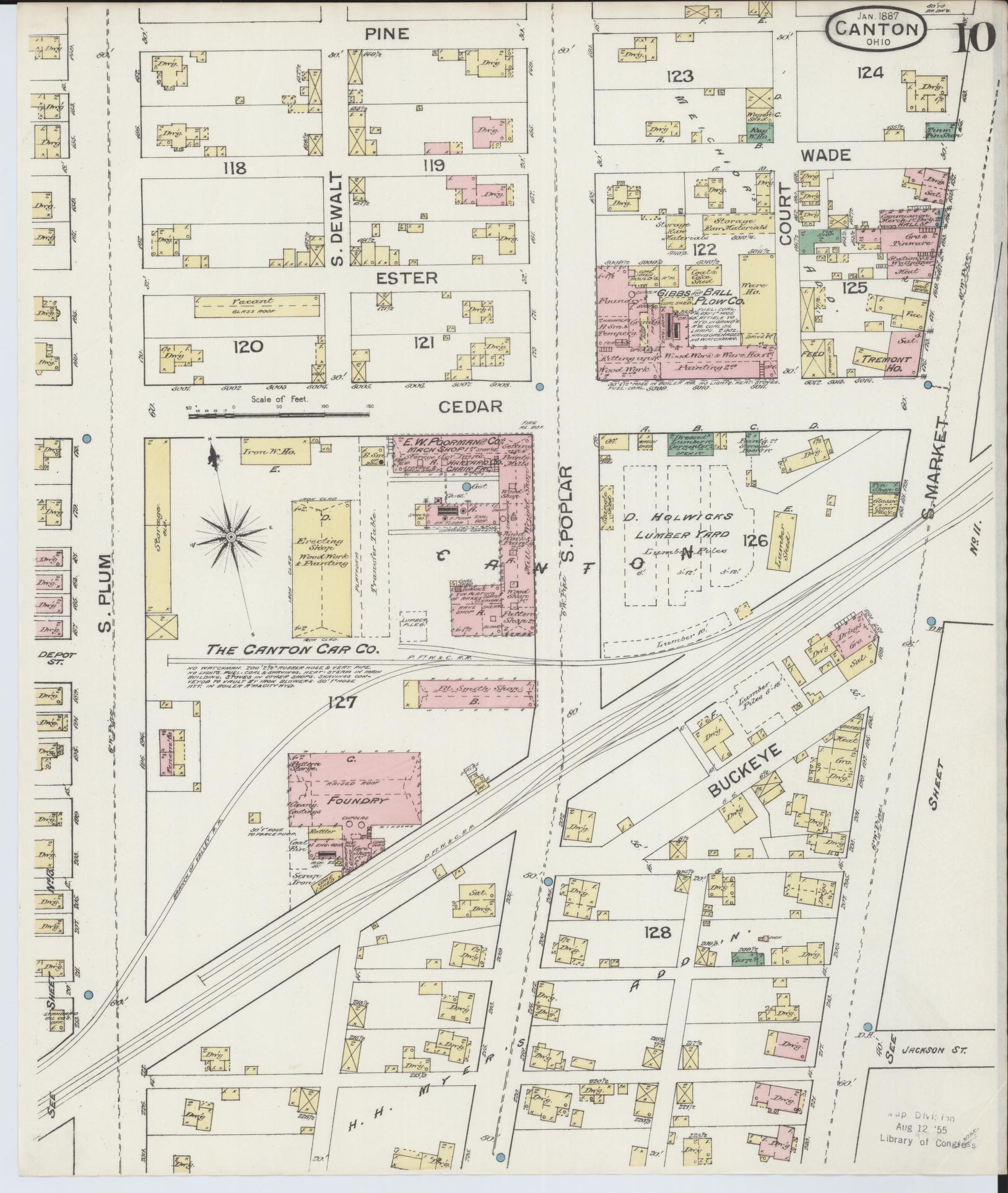 Sanborn Fire Insurance Map from Canton, Stark County, Ohio (1887), Sheet #0010 - Historic Sanborn Fire Insurance Map Print, vintage old map wall art, antique decor, genealogy gift, Ohio Ohio map