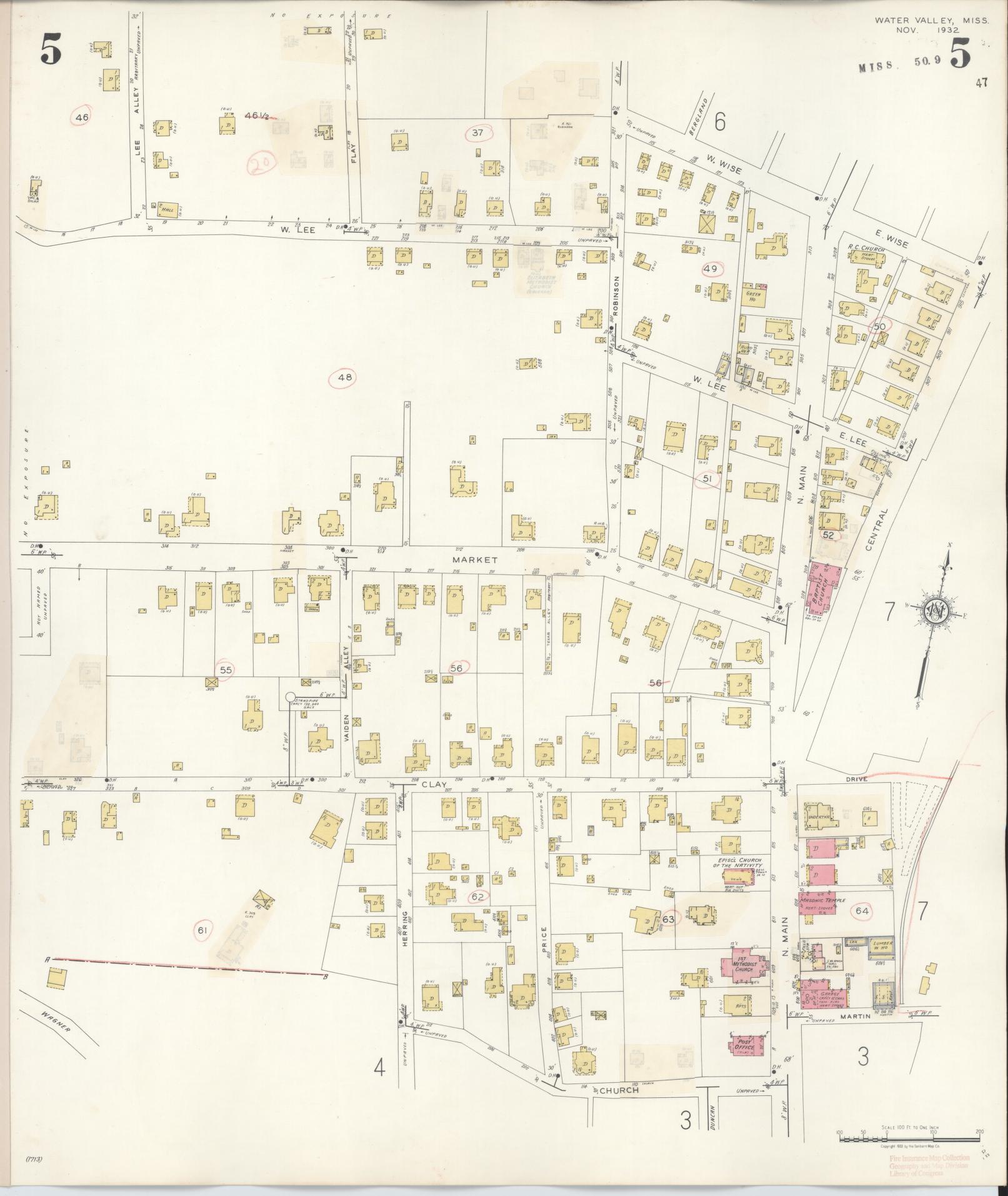 Sanborn Fire Insurance Map from Water Valley, Yalobusha County, Mississippi (1940), Sheet #0005 - Historic Sanborn Fire Insurance Map Print, vintage old map wall art, antique decor, genealogy gift, Mississippi Mississippi map