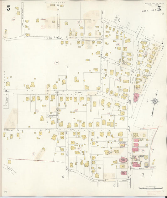 Sanborn Fire Insurance Map from Water Valley, Yalobusha County, Mississippi (1940), Sheet #0005 - Historic Sanborn Fire Insurance Map Print, vintage old map wall art, antique decor, genealogy gift, Mississippi Mississippi map