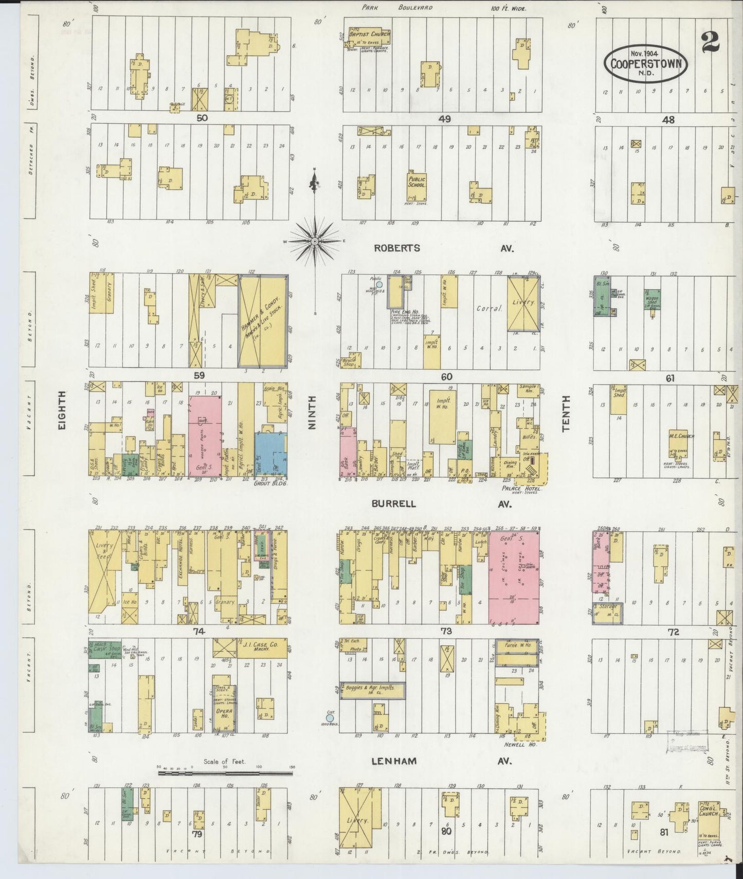 Sanborn Fire Insurance Map from Cooperstown, Griggs County, North Dakota (1904), Sheet #0002 - Complete Map Set gallery image, historic Sanborn map, vintage wall art, North Dakota North Dakota