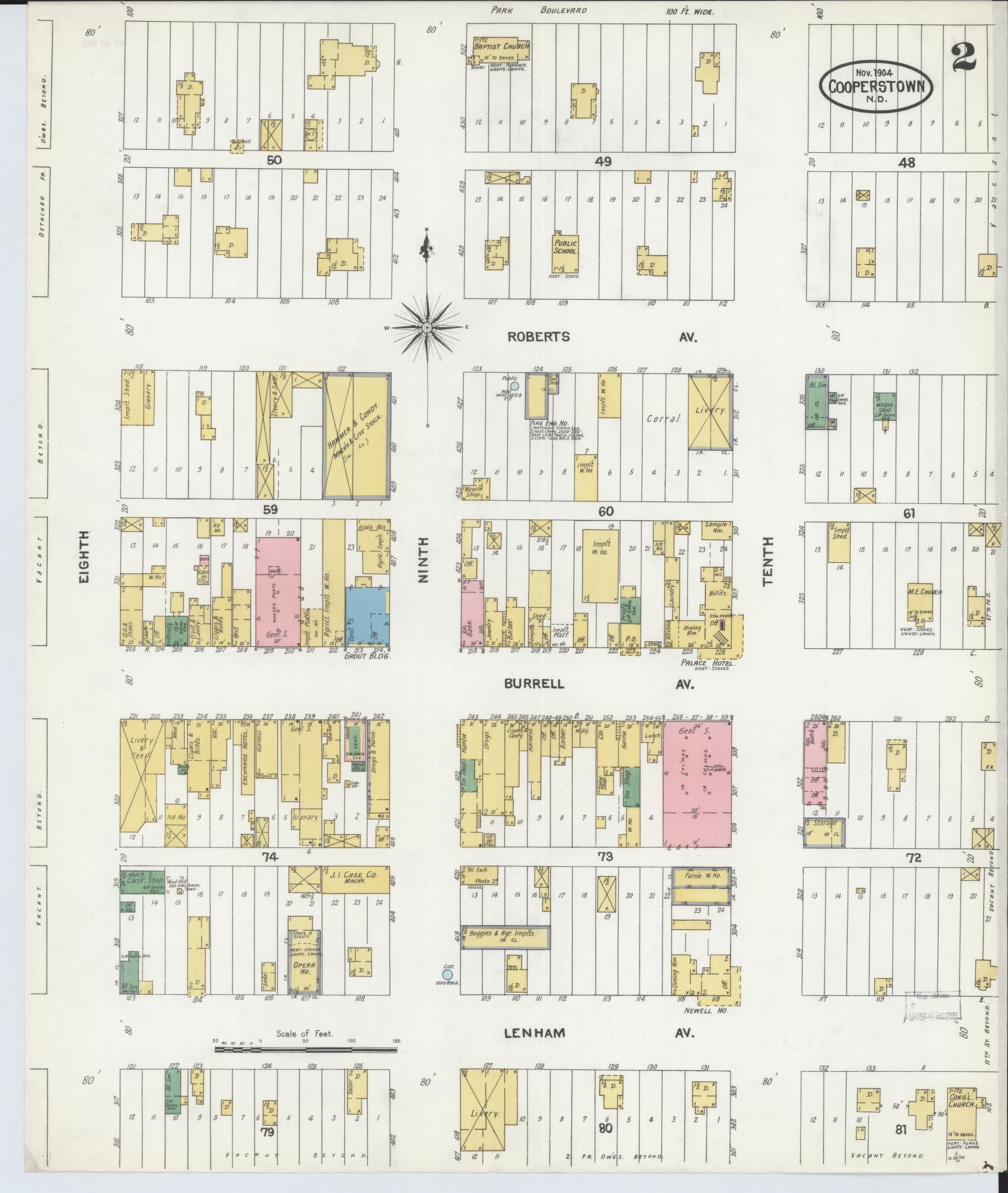 Sanborn Fire Insurance Map from Cooperstown, Griggs County, North Dakota (1904), Sheet #0002 - Complete Map Set gallery image, historic Sanborn map, vintage wall art, North Dakota North Dakota