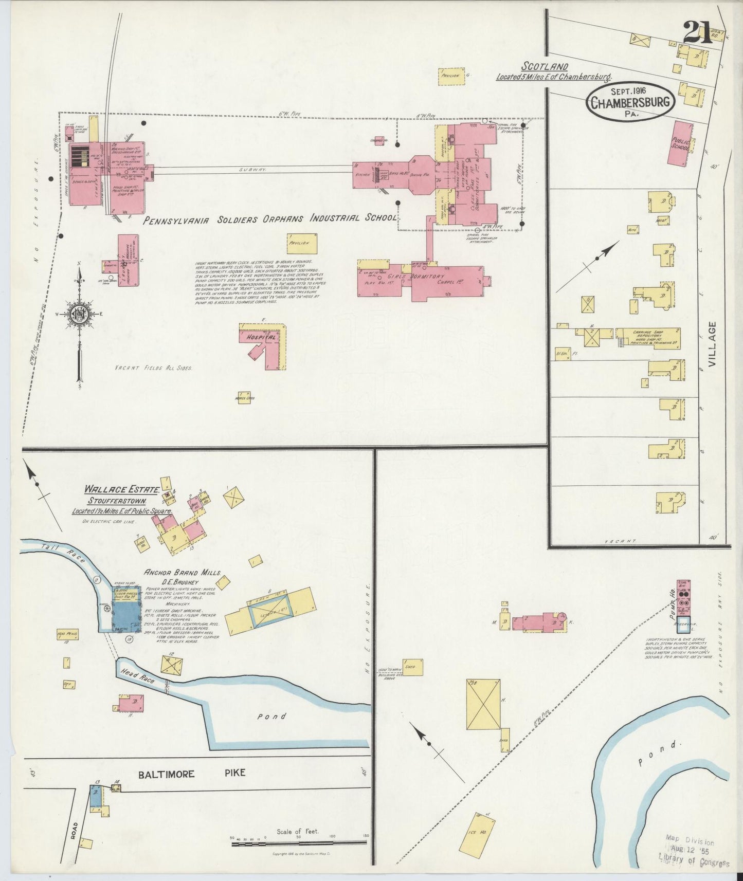 Sanborn Fire Insurance Map from Chambersburg, Franklin County, Pennsylvania (1916), Sheet #0021 - Historic Sanborn Fire Insurance Map Print, vintage old map wall art, antique decor, genealogy gift, Pennsylvania Pennsylvania map