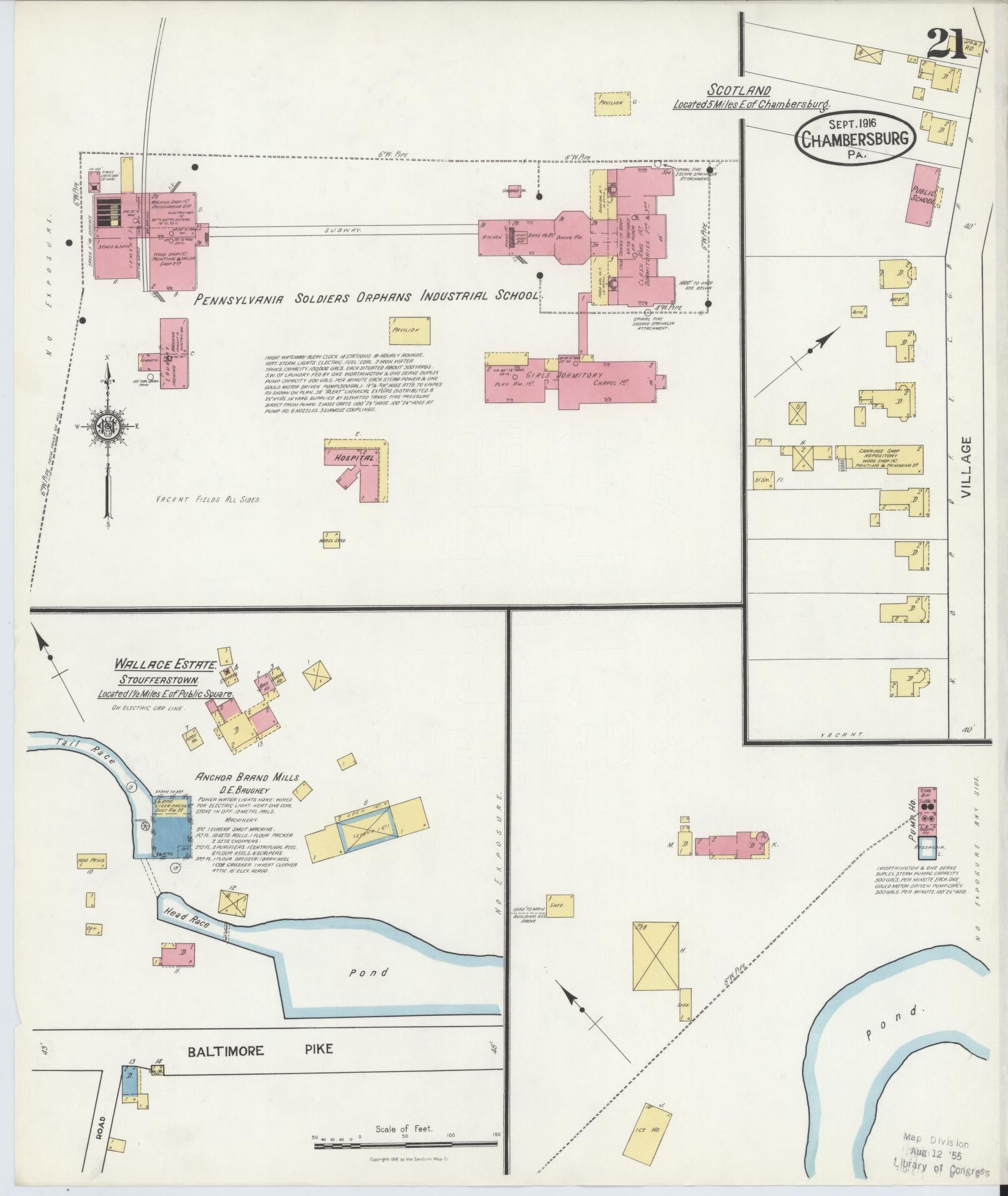 Sanborn Fire Insurance Map from Chambersburg, Franklin County, Pennsylvania (1916), Sheet #0021 - Historic Sanborn Fire Insurance Map Print, vintage old map wall art, antique decor, genealogy gift, Pennsylvania Pennsylvania map