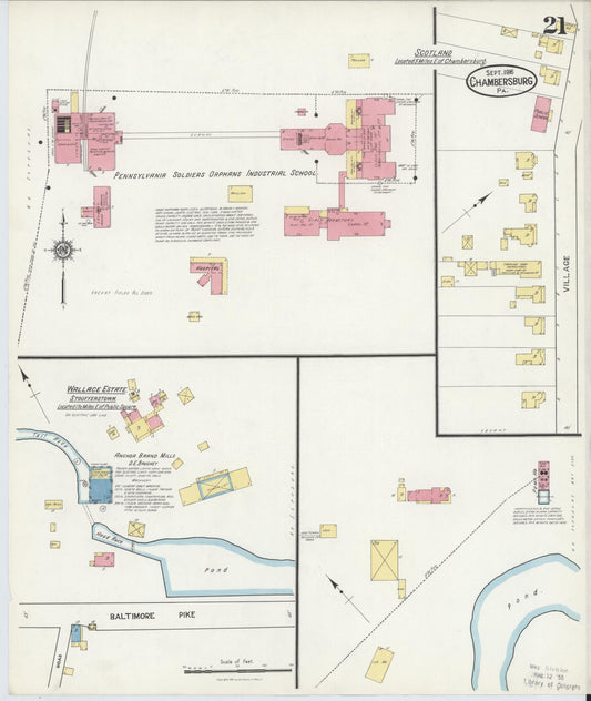 Sanborn Fire Insurance Map from Chambersburg, Franklin County, Pennsylvania (1916), Sheet #0021 - Historic Sanborn Fire Insurance Map Print, vintage old map wall art, antique decor, genealogy gift, Pennsylvania Pennsylvania map
