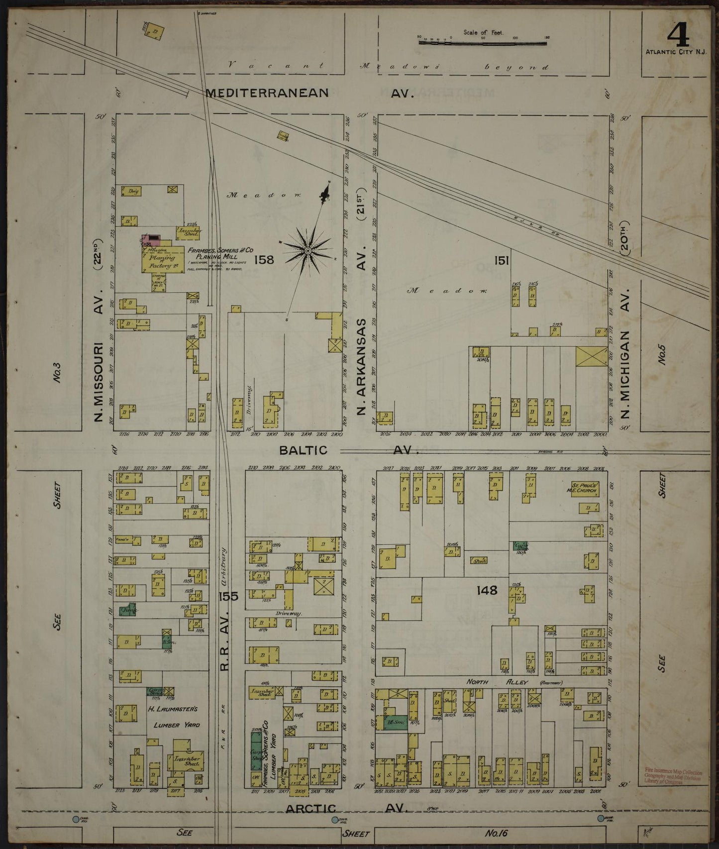 Sanborn Fire Insurance Map from Atlantic City, Atlantic County, New Jersey (1886), Sheet #0004 - Complete Map Set gallery image, historic Sanborn map, vintage wall art, New Jersey New Jersey
