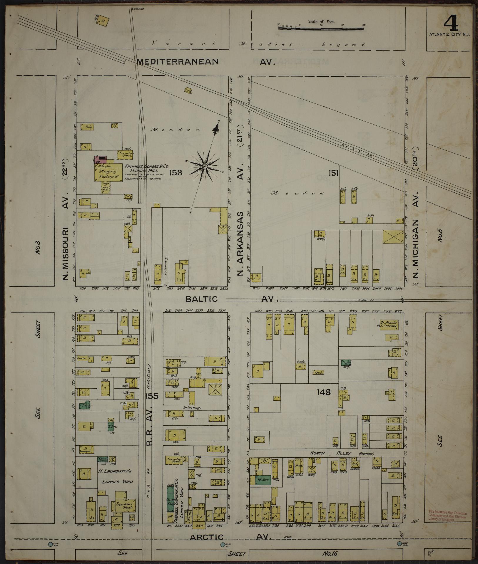 Sanborn Fire Insurance Map from Atlantic City, Atlantic County, New Jersey (1886), Sheet #0004 - Complete Map Set gallery image, historic Sanborn map, vintage wall art, New Jersey New Jersey