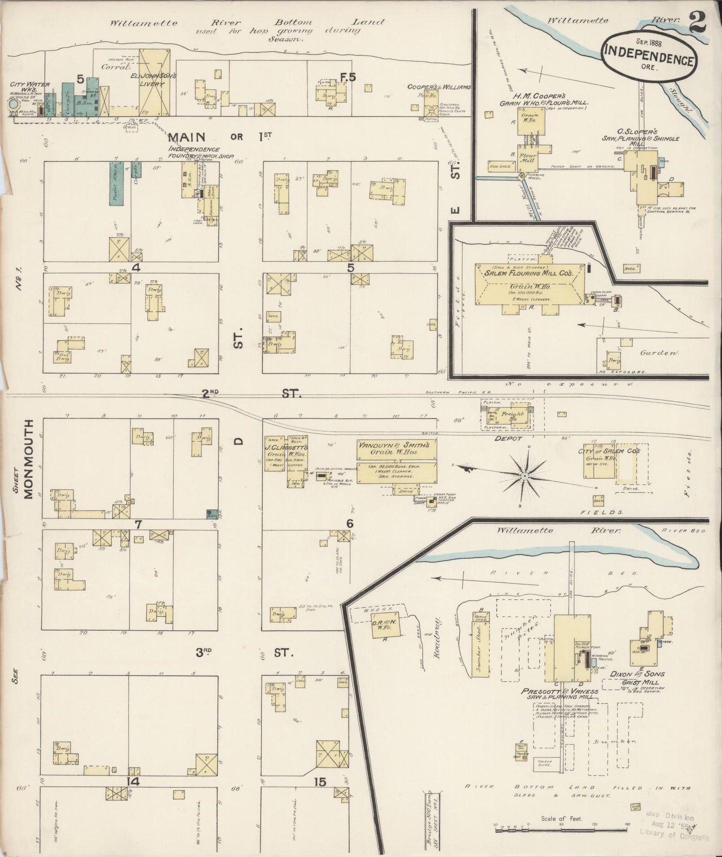 Sanborn Fire Insurance Map from Independence, Polk County, Oregon (1888), Sheet #0002 - Complete Map Set gallery image, historic Sanborn map, vintage wall art, Oregon Oregon