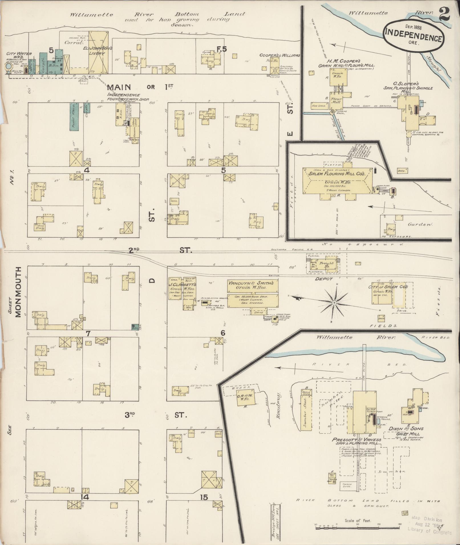 Sanborn Fire Insurance Map from Independence, Polk County, Oregon (1888), Sheet #0002 - Complete Map Set gallery image, historic Sanborn map, vintage wall art, Oregon Oregon
