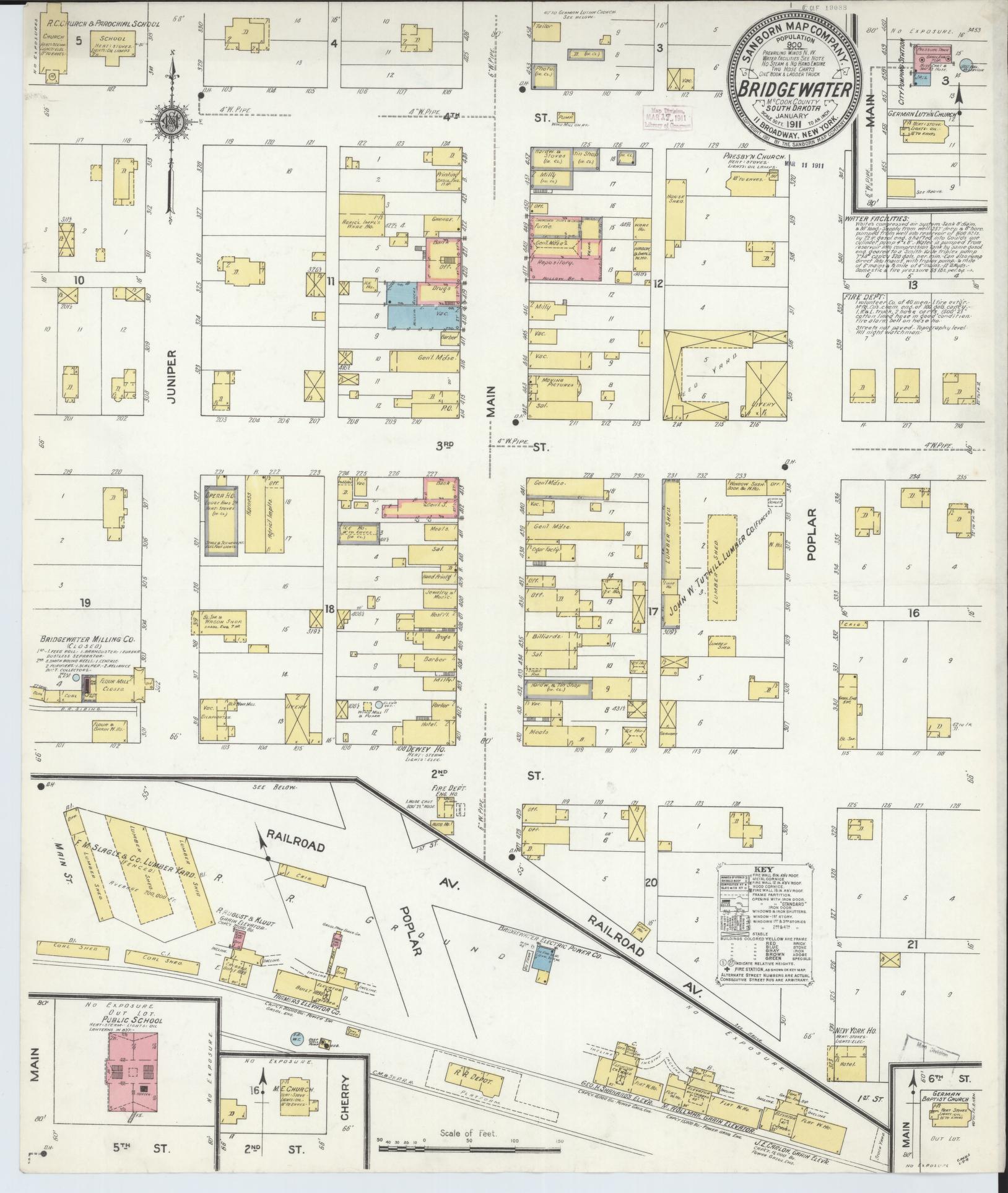 Sanborn Fire Insurance Map from Bridgewater, McCook County, South Dakota (1911), Sheet #0001 - Historic Sanborn Fire Insurance Map Print, vintage old map wall art, antique decor, genealogy gift, South Dakota South Dakota map