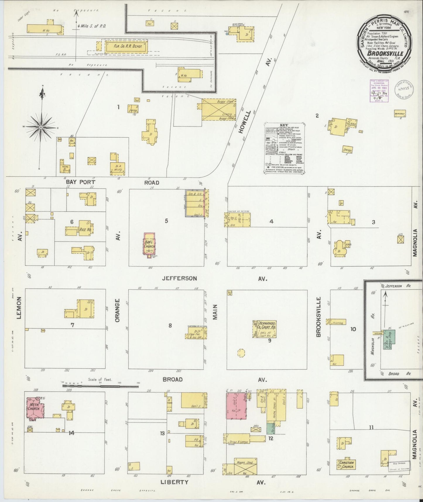 Sanborn Fire Insurance Map from Brooksville, Hernando County, Florida (1901), Sheet #0001 - Historic Sanborn Fire Insurance Map Print, vintage old map wall art, antique decor, genealogy gift, Florida Florida map