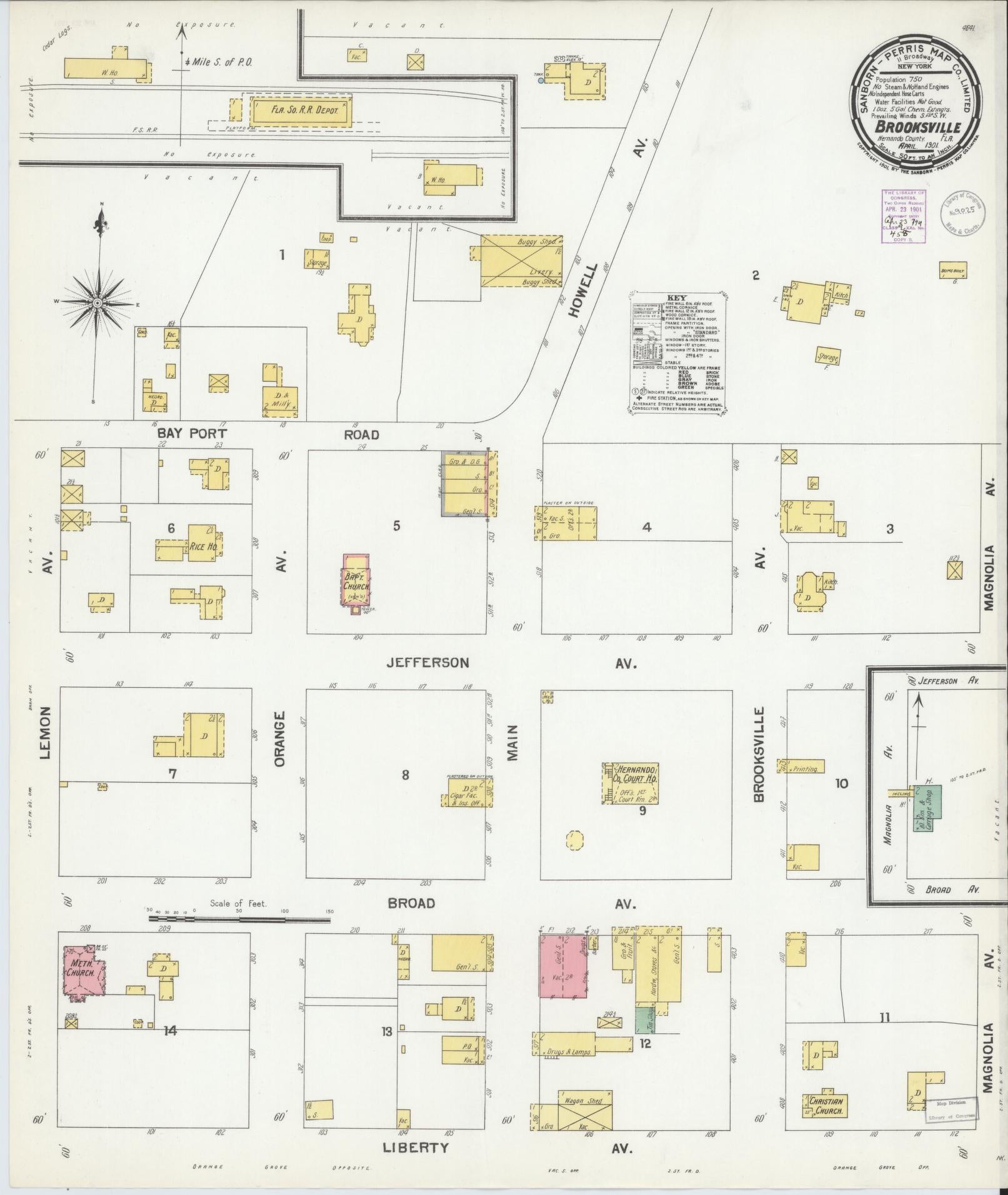 Sanborn Fire Insurance Map from Brooksville, Hernando County, Florida (1901), Sheet #0001 - Historic Sanborn Fire Insurance Map Print, vintage old map wall art, antique decor, genealogy gift, Florida Florida map