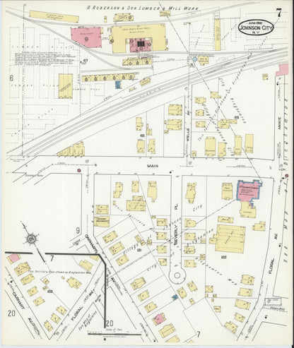 Sanborn Fire Insurance Map from Johnson City, Broome County, New York (1918), Sheet #0007 - Historic Sanborn Fire Insurance Map Print, vintage old map wall art, antique decor, genealogy gift, New York New York map