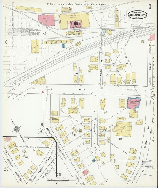 Sanborn Fire Insurance Map from Johnson City, Broome County, New York (1918), Sheet #0007 - Historic Sanborn Fire Insurance Map Print, vintage old map wall art, antique decor, genealogy gift, New York New York map