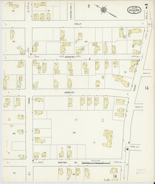 Sanborn Fire Insurance Map from Auburn, Androscoggin County, Maine (1914), Sheet #0007 - Historic Sanborn Fire Insurance Map Print, vintage old map wall art, antique decor, genealogy gift, Maine Maine map