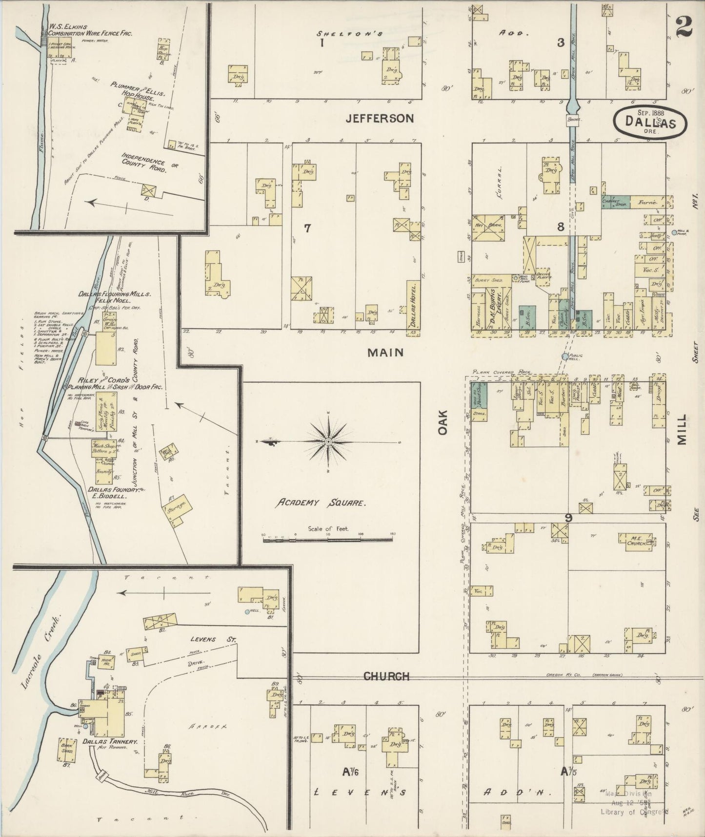 Sanborn Fire Insurance Map from Dallas, Polk County, Oregon (1888), Sheet #0002 - Complete Map Set gallery image, historic Sanborn map, vintage wall art, Oregon Oregon