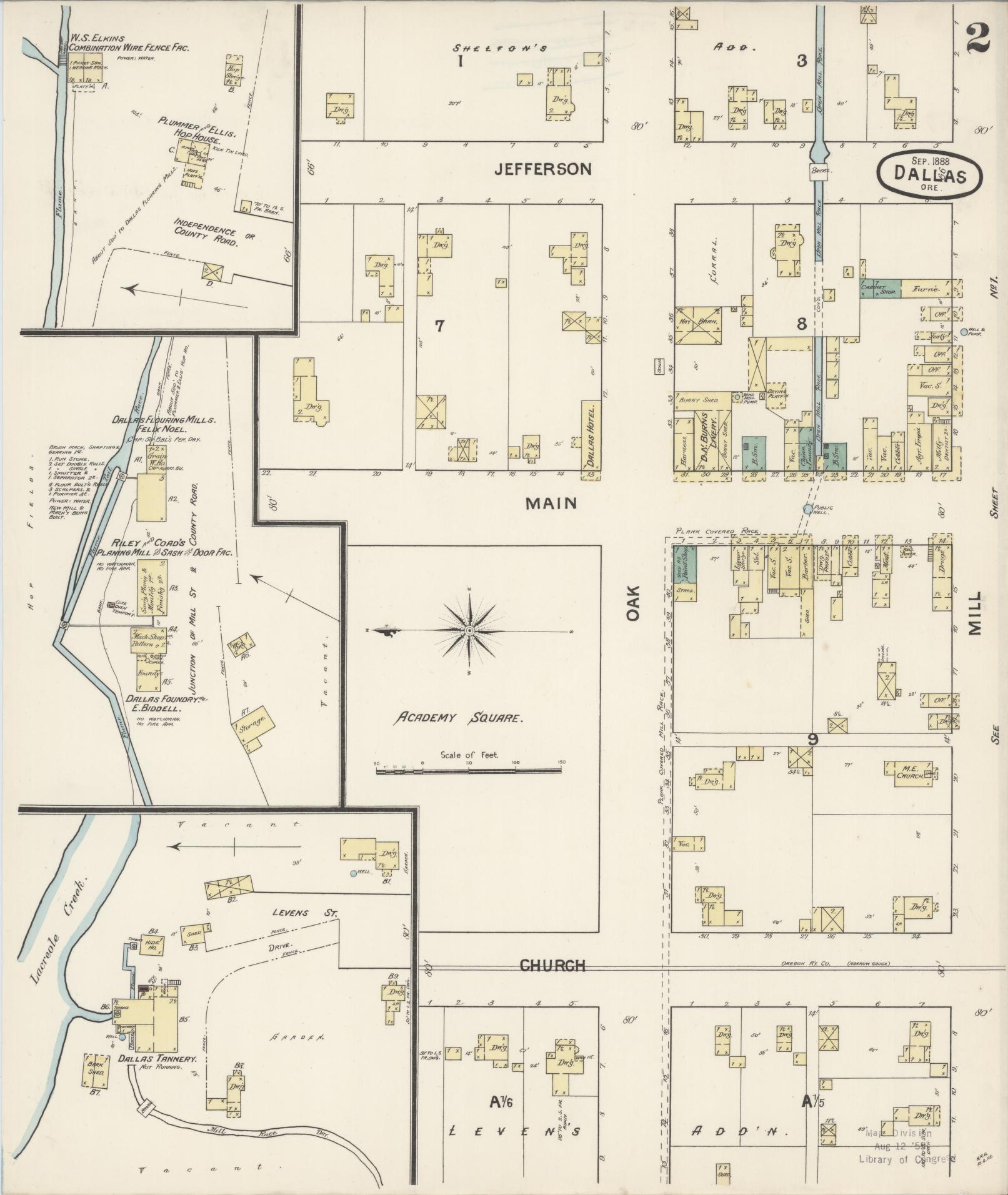 Sanborn Fire Insurance Map from Dallas, Polk County, Oregon (1888), Sheet #0002 - Complete Map Set gallery image, historic Sanborn map, vintage wall art, Oregon Oregon