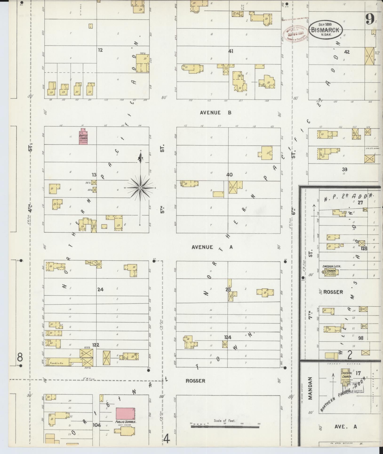 Sanborn Fire Insurance Map from Bismarck, Burleigh County, North Dakota (1899), Sheet #0009 - Historic Sanborn Fire Insurance Map Print, vintage old map wall art, antique decor, genealogy gift, North Dakota North Dakota map