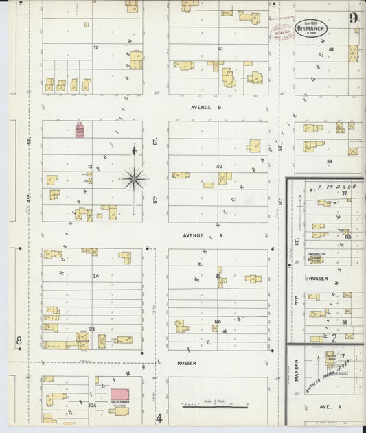 Sanborn Fire Insurance Map from Bismarck, Burleigh County, North Dakota (1899), Sheet #0009 - Historic Sanborn Fire Insurance Map Print, vintage old map wall art, antique decor, genealogy gift, North Dakota North Dakota map