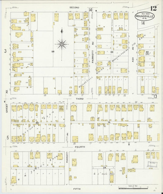 Sanborn Fire Insurance Map from Moundsville, Marshall County, West Virginia (1909), Sheet #0012 - Historic Sanborn Fire Insurance Map Print, vintage old map wall art, antique decor, genealogy gift, West Virginia West Virginia map