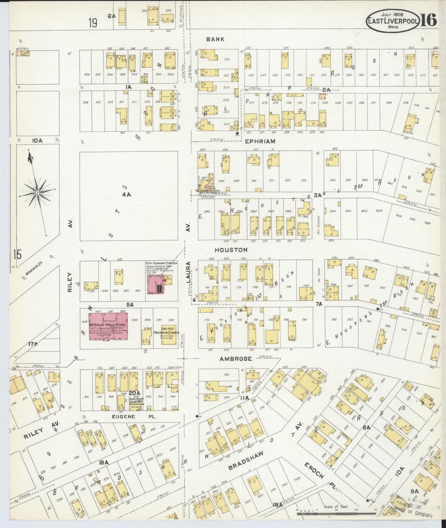 Sanborn Fire Insurance Map from East Liverpool, Columbiana County, Ohio (1908), Sheet #0016 - Historic Sanborn Fire Insurance Map Print, vintage old map wall art, antique decor, genealogy gift, Ohio Ohio map