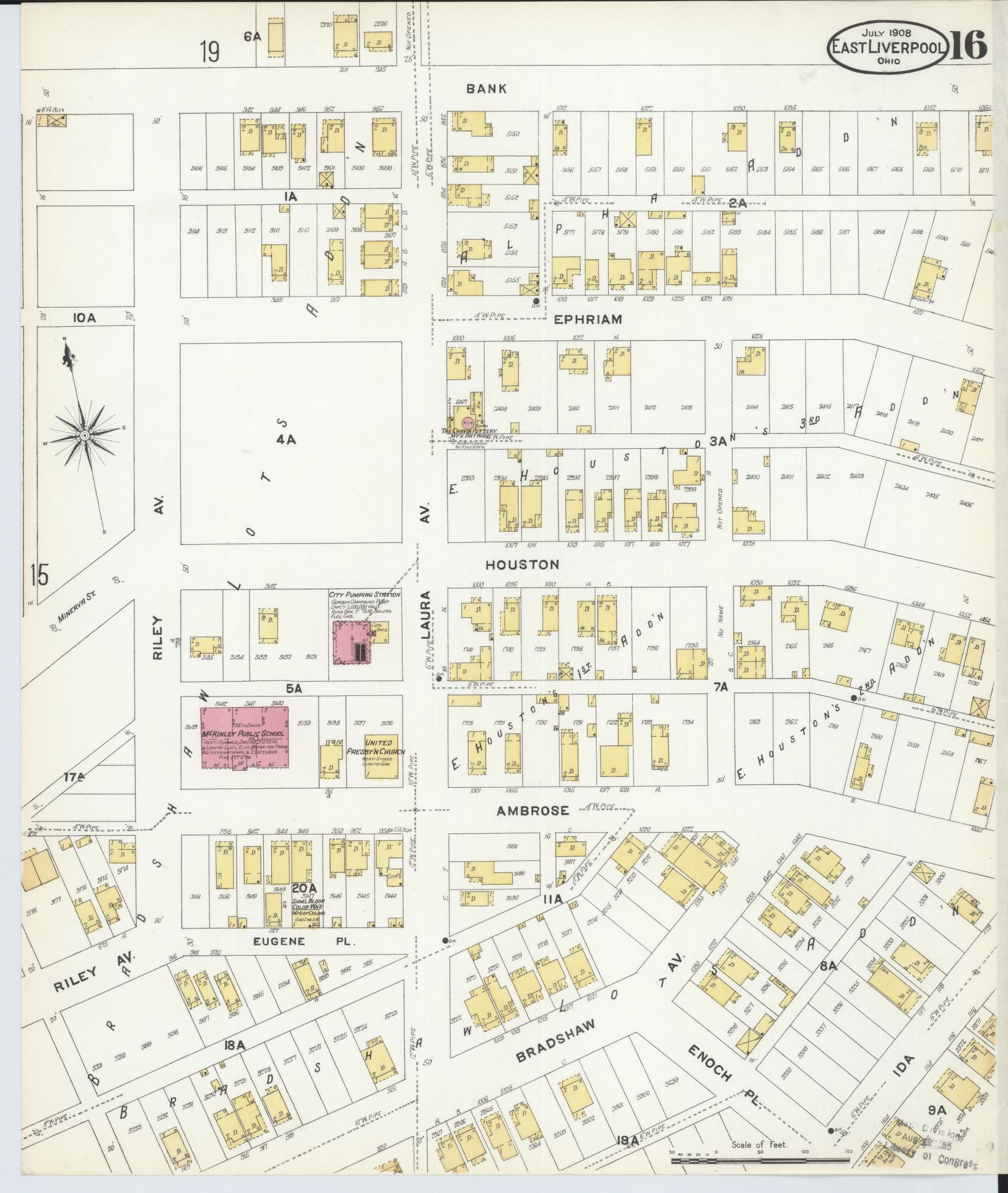 Sanborn Fire Insurance Map from East Liverpool, Columbiana County, Ohio (1908), Sheet #0016 - Historic Sanborn Fire Insurance Map Print, vintage old map wall art, antique decor, genealogy gift, Ohio Ohio map