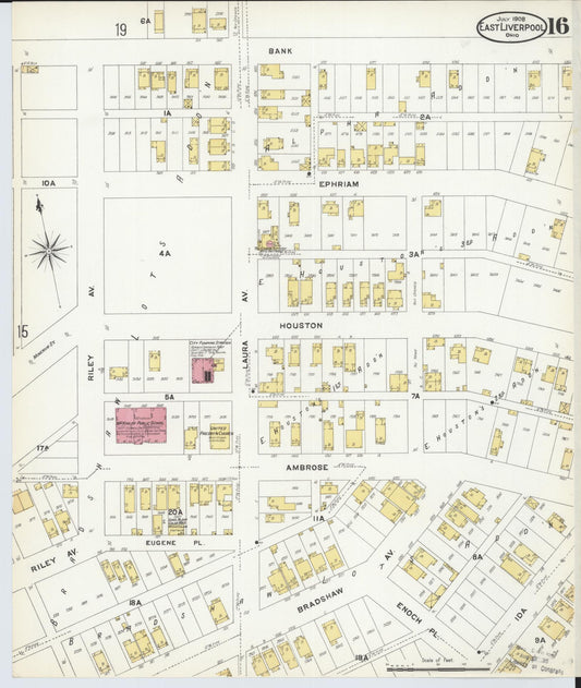 Sanborn Fire Insurance Map from East Liverpool, Columbiana County, Ohio (1908), Sheet #0016 - Historic Sanborn Fire Insurance Map Print, vintage old map wall art, antique decor, genealogy gift, Ohio Ohio map