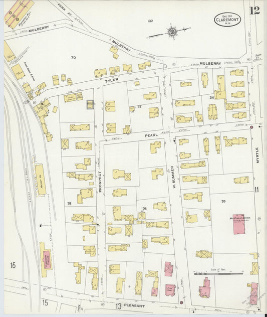 Sanborn Fire Insurance Map from Claremont, Sullivan County, New Hampshire (1910), Sheet #0012 - Historic Sanborn Fire Insurance Map Print, vintage old map wall art, antique decor, genealogy gift, New Hampshire New Hampshire map