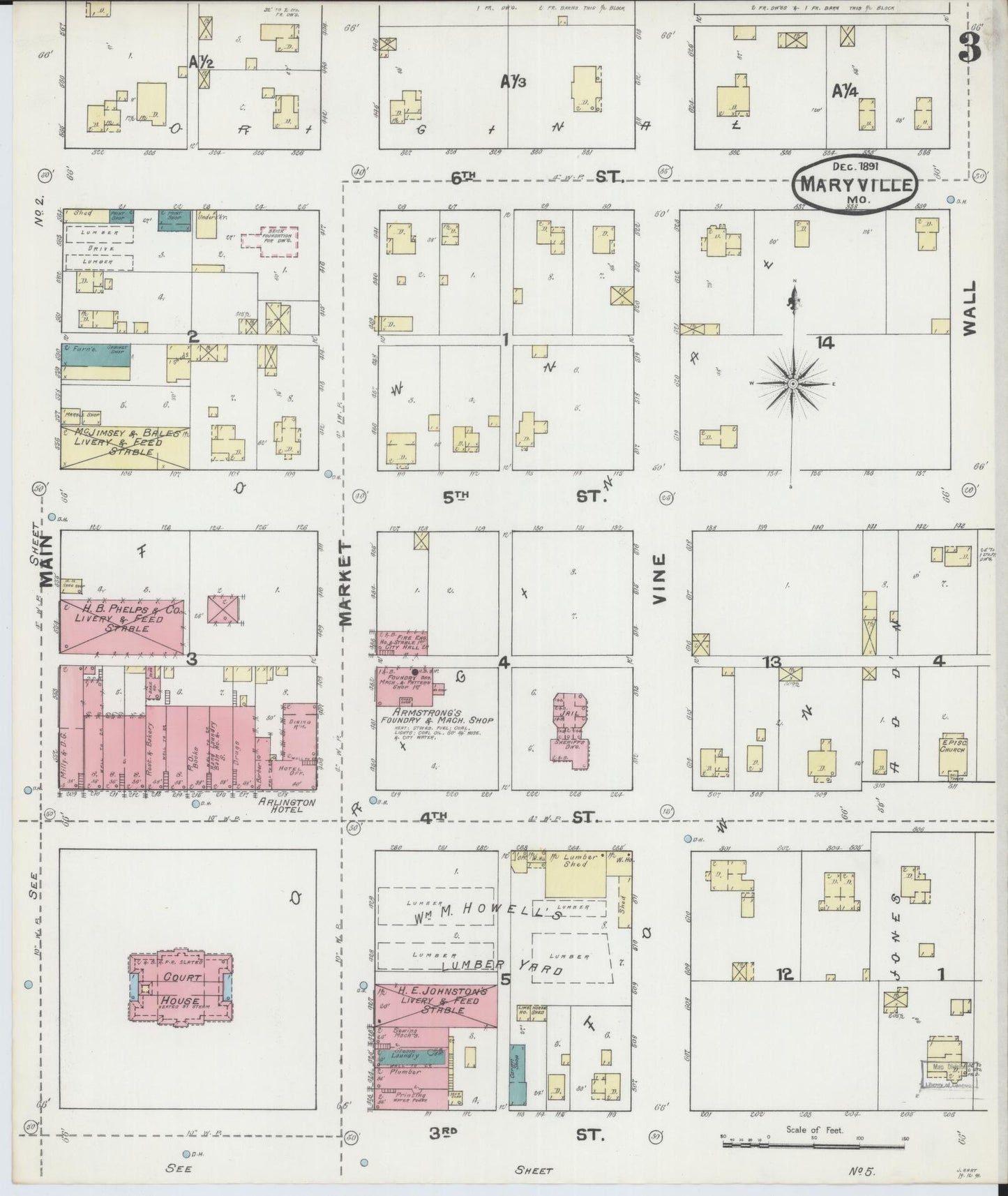 Sanborn Fire Insurance Map from Maryville, Nodaway County, Missouri (1891), Sheet #0003 - Complete Map Set gallery image, historic Sanborn map, vintage wall art, Missouri Missouri